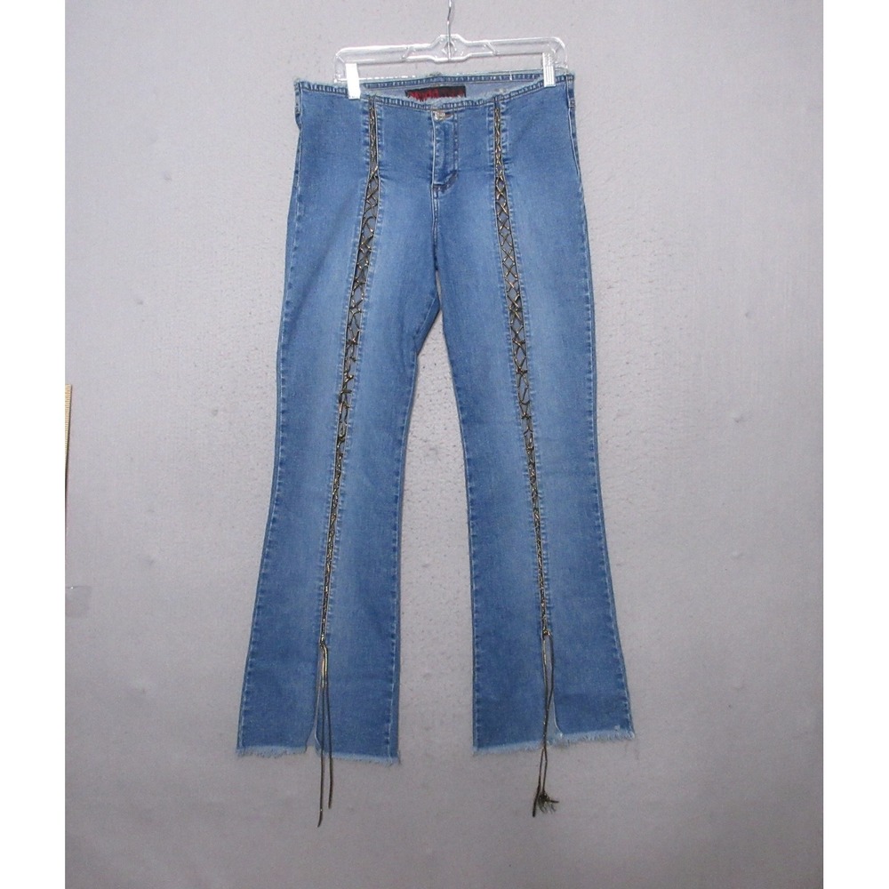 Vintage Mudd Jeans 13 Lace Up Flare Leg Y2K Statement Festival Bratz Cyber Fray